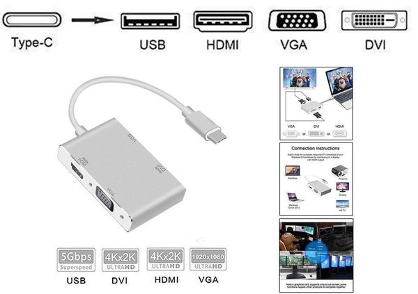 Cáp Chuyển Type-C ra HDMI/VGA/DVI/USB 3.0