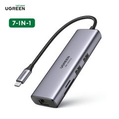 Bộ chuyển đổi Type C UGREEN 60515  2xUSB 3.0, HDMI, RJ45, SD, TF + PD