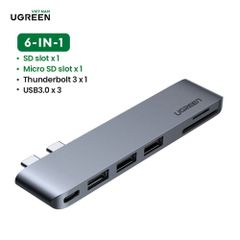 Hub Type C cho MacBook 2 cổng USB-C ra 3 cổng USB3.0-A+SD+TF+PD Ugreen 60560