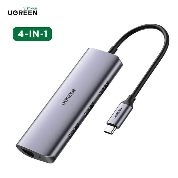 Hub chuyển đổi Type C Ugreen 60718 chuyển đổi USB-C ra 3 cổng USB 3.0 , 1 cổng LAN Gigabit