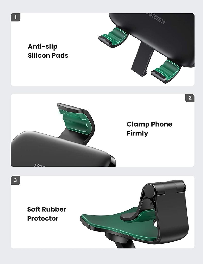 Giá đỡ điện thoại trên ô tô UGREEN LP369 – Mặt đệm chống trơn trượt – Giữ chặt điện thoại chống shock, rung lắc
