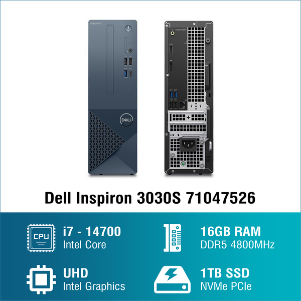Máy tính để bàn đồng bộ - PC Dell Inspiron 3030S 71047526 (I7 14700/ 16GB/ 1TB SSD/ Wifi + BT/ Win11/ Key/ Mouse/ 1Y)