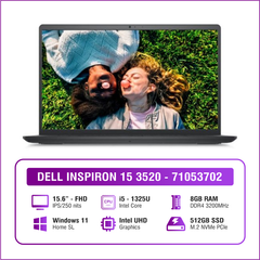 Laptop - Máy tính xách tay Dell Inspiron 15 3520, i5-1235U, 8GB, 512GB SSD, Intel UHD Graphics, 15.6