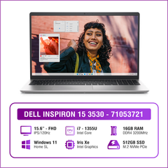 Laptop - Máy tính xách tay Dell Inspiron 15 3530, i7-1355U, 16GB, 512GB SSD, Intel Iris Xe Graphics, 15.6