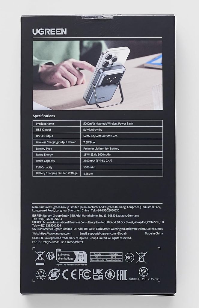 Pin Sạc Dự Phòng UGREEN PB571 5000mAh với Cáp USB Type C Tích Hợp