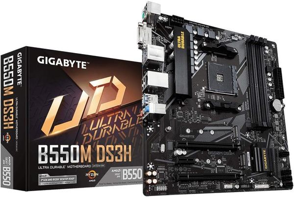 Mainboard GIGABYTE B550M DS3H (AM4 AMD/B550/Micro ATX/Dual M.2/SATA 6Gb/s/USB 3.2 Gen 1/PCIe 4.0/HMDI/DVI/DDR4/Motherboard)