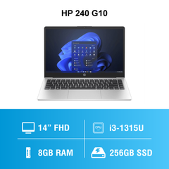 Laptop - Máy Tính Xách Tay HP 240 G10 i3-1315U/ Ram 8GD4/ 256GSSD/ 14.0FHD/ WLax/BT5/ 3C41Whr/ W11SL/ XÁM - (78H69AV)