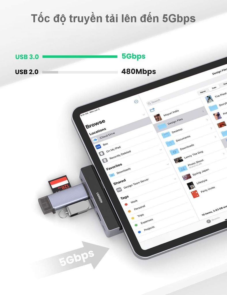 Hub chuyển đổi iPad Pro UGREEN 70688 – Mở rộng cổng 3.5mm, HDMI, USB 3.0 , PD100W – Tương thích iPad Pro 2018 2020
