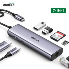 Hub chuyển đổi Type C Ugreen 90568 4K30Hz USB type C to 2 * USB3.0 + HDMI + RJ45 + SD&TF + PD Converter