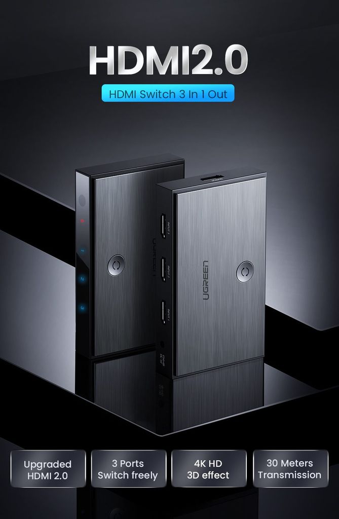 Bộ Switch HDMI 3 Cổng Vào 1 Cổng Ra UGREEN CM188 – Giải Pháp Kết Nối Hoàn Hảo