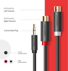 Cáp âm thanh chuyển jack 3.5mm sang 2 đầu hoa sen RCA dài 20CM UGREEN AV109 10547 (màu đen)