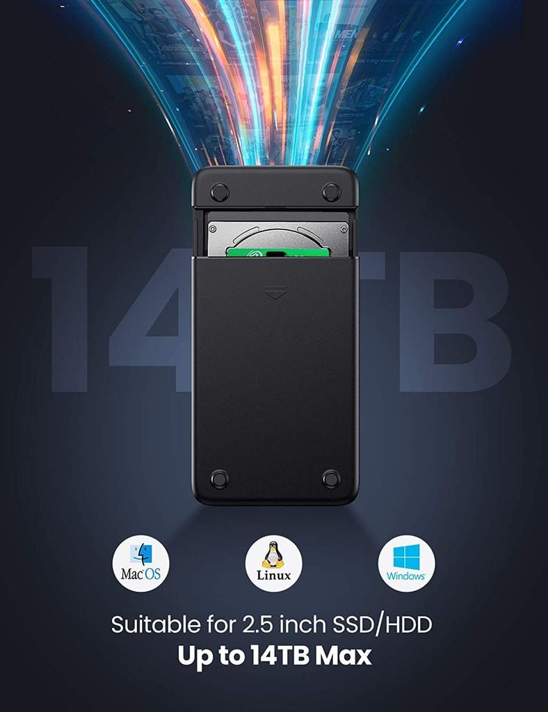 Hộp đựng ổ cứng 2.5 inch SSD HDD chuẩn SATA hỗ trợ ổ cứng lên đến 6TB 2 loại vỏ nhôm và nhựa cao cấp kích thước 128x82x14mm UGREEN US221 CM300