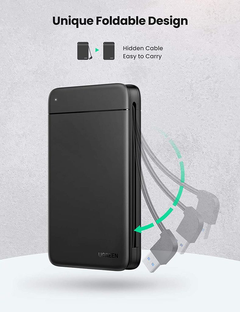 Hộp đựng ổ cứng 2.5 inch SSD HDD chuẩn SATA hỗ trợ ổ cứng lên đến 6TB 2 loại vỏ nhôm và nhựa cao cấp kích thước 128x82x14mm UGREEN US221 CM300