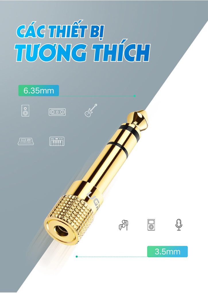 Đầu jack chuyển đổi âm thanh từ cổng 3.5mm cái sang cổng 6.5mm đực chính hãng UGREEN 20503