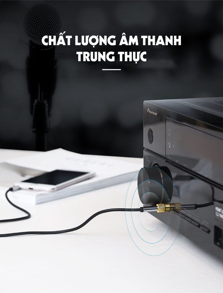 Đầu jack chuyển đổi âm thanh từ cổng 3.5mm cái sang cổng 6.5mm đực chính hãng UGREEN 20503