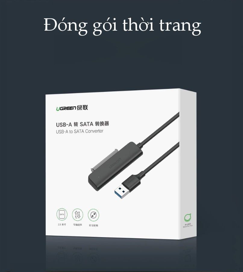 Cáp chuyển đổi USB 3.0 / USB type C sang Sata (7+15) cho ổ cứng ngoài SSD HDD 2.5 inch dài 50cm UGREEN CM321