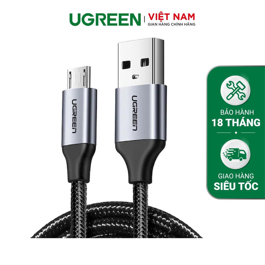 Cáp sạc nhanh Micro USB UGREEN US290 Sạc ổn định 2A – Vỏ sợi bện siêu bền