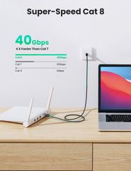 Cáp mạng Cat8 UGREEN NW153 – Chuẩn BASE-T 40Gbps – Đầu đúc sẵn, vỏ bện nylon