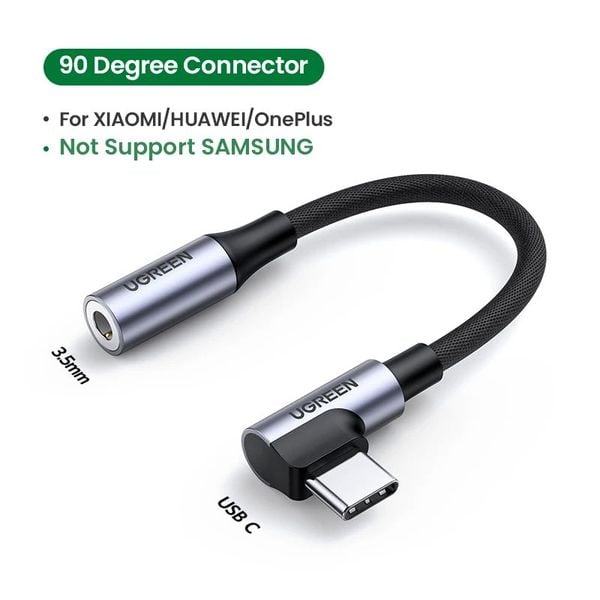 Dây chuyển Type C sang 3.5mm UGREEN AV167 – Đầu vuông góc chống gập gãy – Truyền tải âm thanh chất lượng cao