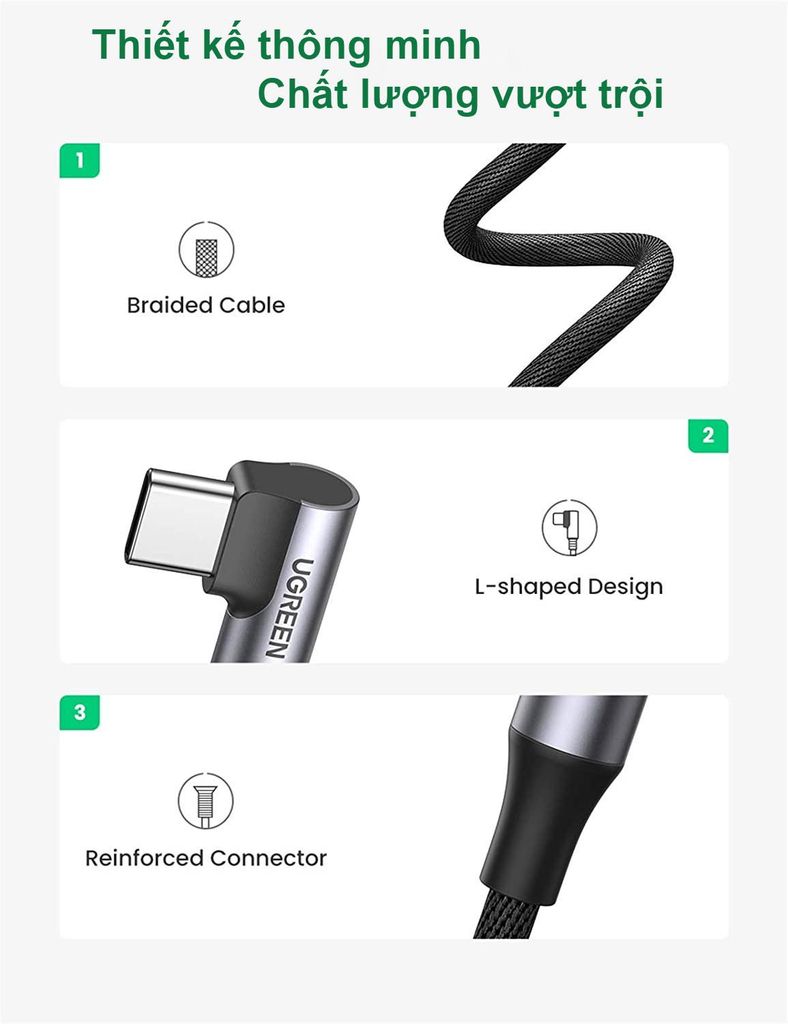 Dây chuyển Type C sang 3.5mm UGREEN AV167 – Đầu vuông góc chống gập gãy – Truyền tải âm thanh chất lượng cao
