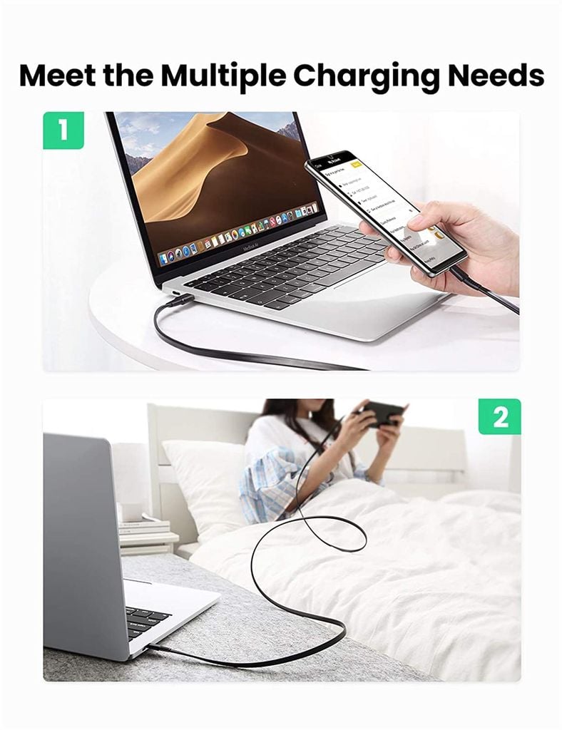 Cáp Sạc Nhanh UGREEN US333 – Tăng Tốc 60W, Truyền Tải Siêu Tốc, Bền Bỉ Linh Hoạt