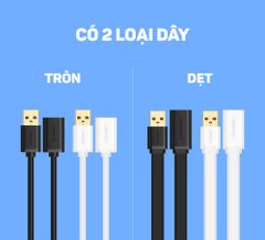 Dây nối dài USB 3.0 UGREEN US129  Tốc độ truyền tải 5Gbps dài 1 - 5m