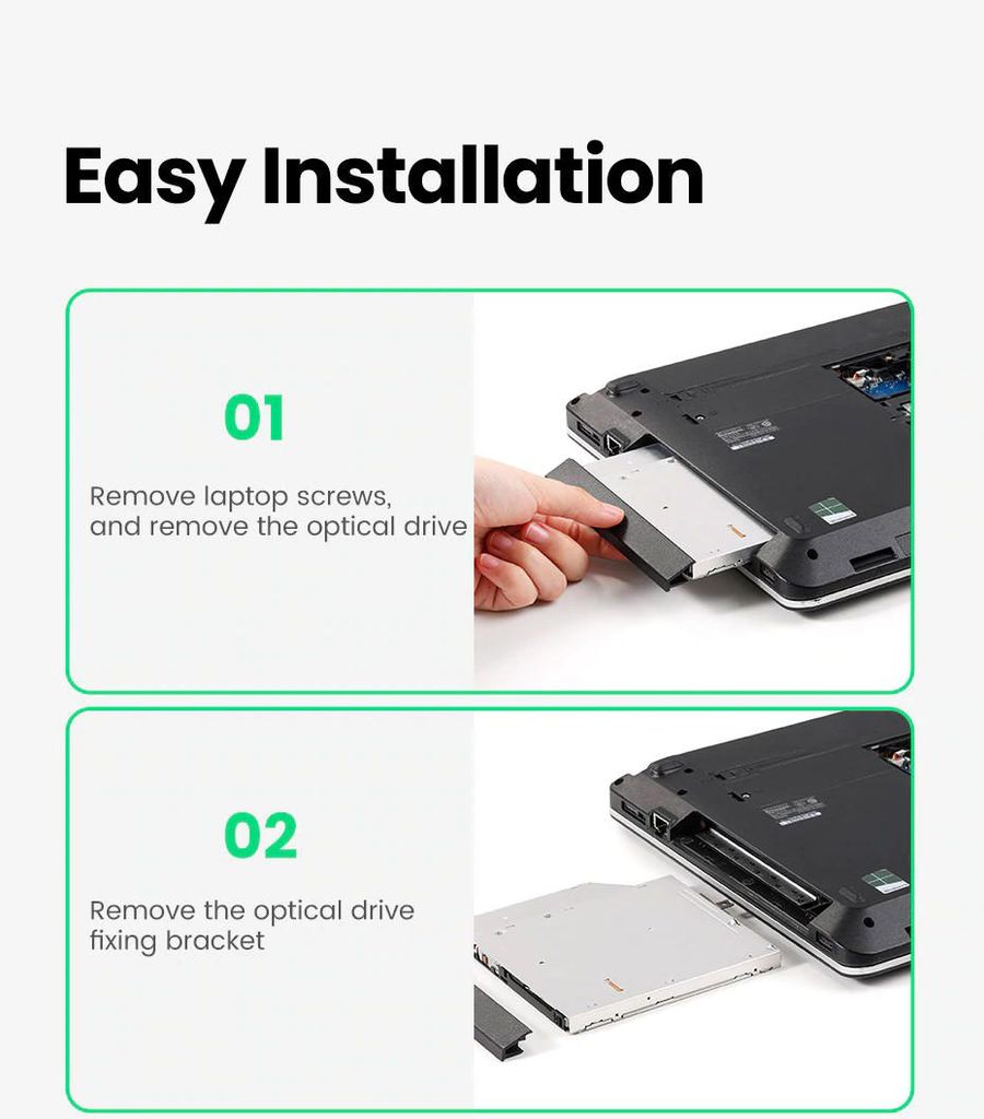 Khay đựng ổ cứng 2.5″ cho Laptop có ổ CD mỏng 9.5mm UGREEN 70657 cao cấp