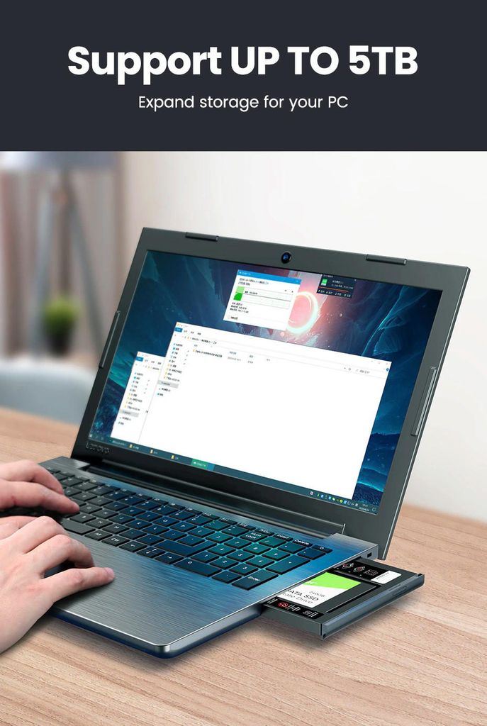 Khay đựng ổ cứng 2.5″ cho Laptop có ổ CD mỏng 9.5mm UGREEN 70657 cao cấp