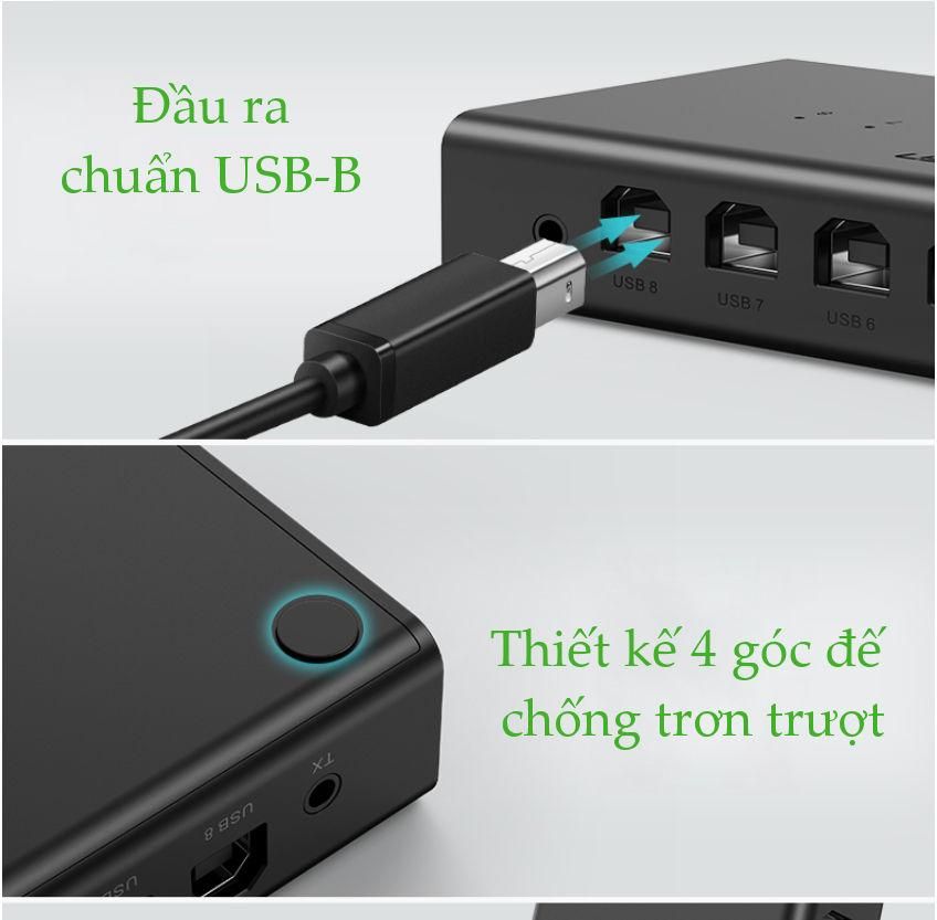 Bộ chuyển mạch KVM UGREEN CM229 – Đồng bộ hóa 8 cổng USB-B 1 bộ điều khiển chuột và bàn phím điều khiển 8 màn hình máy tính