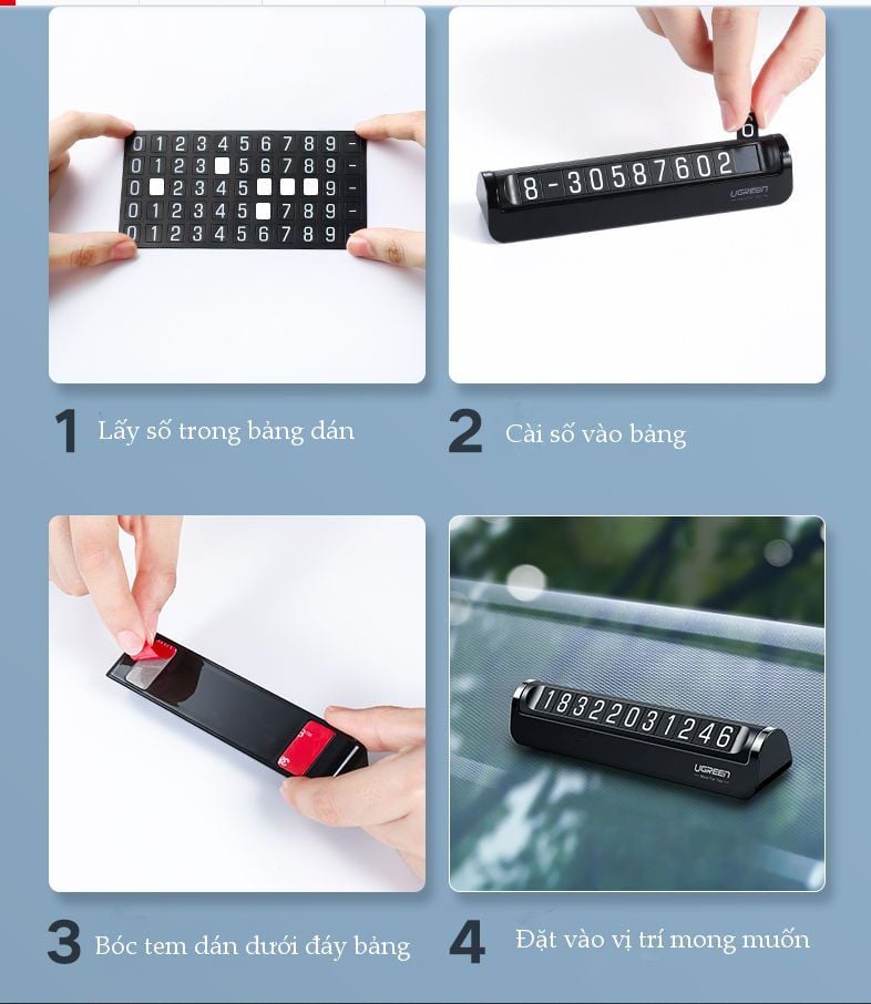 Bảng số điện thoại ô tô UGREEN LP151 Mặt số phủ nam châm, độ bền cao