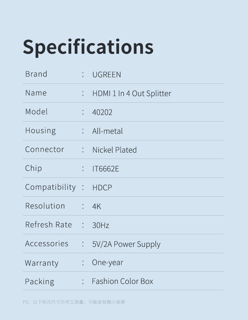 Bộ chia HDMI 1 ra 4 UGREEN 40202 hỗ trợ 4K