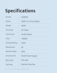 Bộ chia HDMI 1 ra 4 UGREEN 40202 hỗ trợ 4K