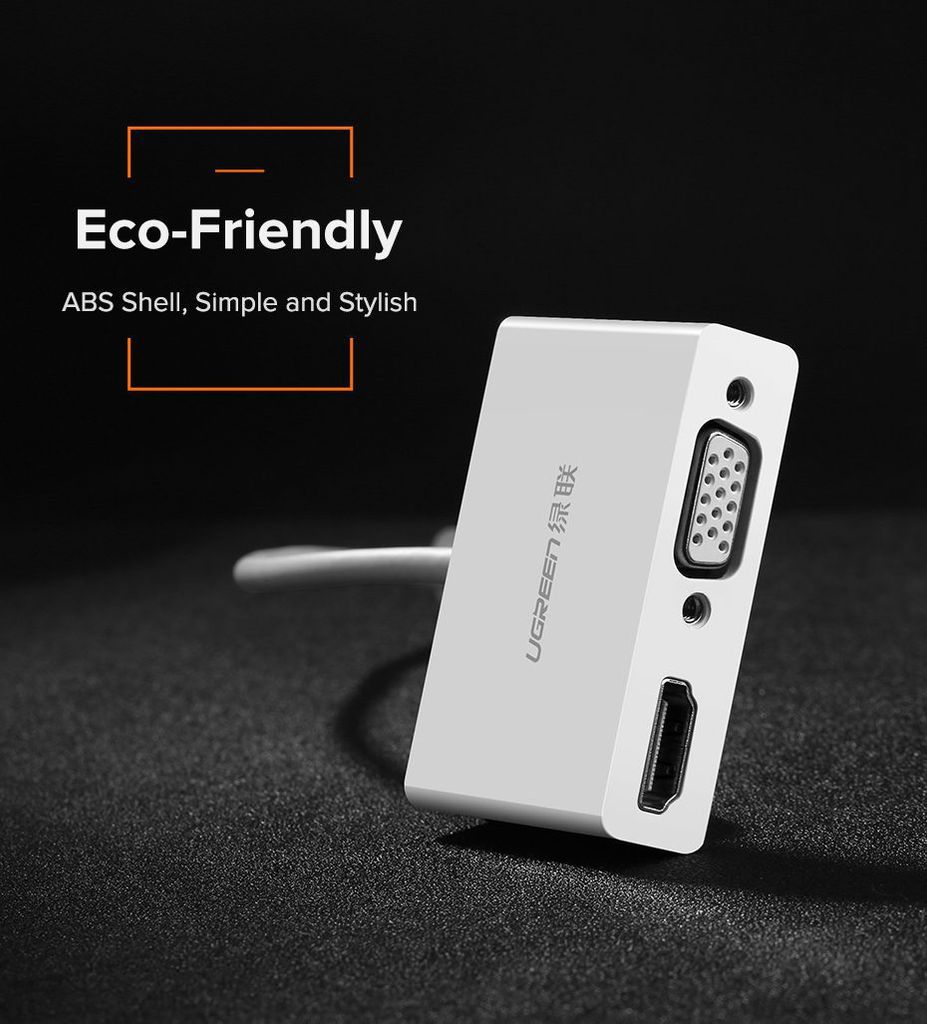 Bộ chuyển đổi Type C sang HDMI và VGA UGREEN MM123 hỗ trọ 4K@30hz, VGA Full HD