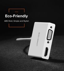 Bộ chuyển đổi Type C sang HDMI và VGA UGREEN MM123 hỗ trọ 4K@30hz, VGA Full HD
