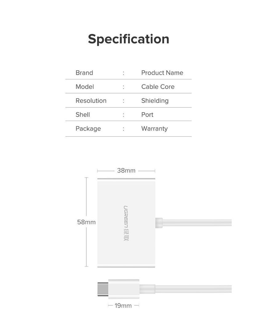 Bộ chuyển đổi Type C sang HDMI và VGA UGREEN MM123 hỗ trọ 4K@30hz, VGA Full HD