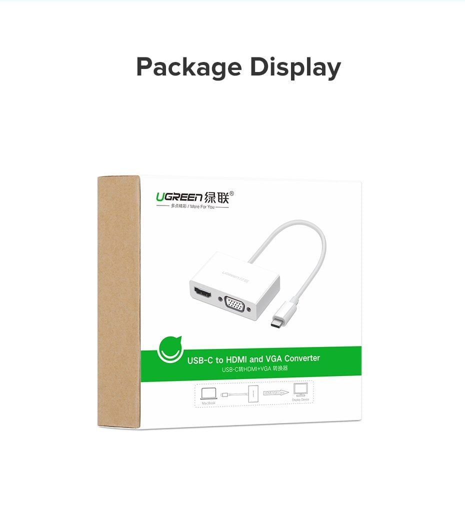 Bộ chuyển đổi Type C sang HDMI và VGA UGREEN MM123 hỗ trọ 4K@30hz, VGA Full HD