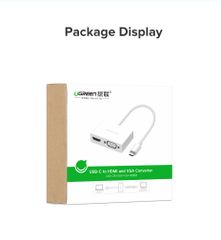 Bộ chuyển đổi Type C sang HDMI và VGA UGREEN MM123 hỗ trọ 4K@30hz, VGA Full HD