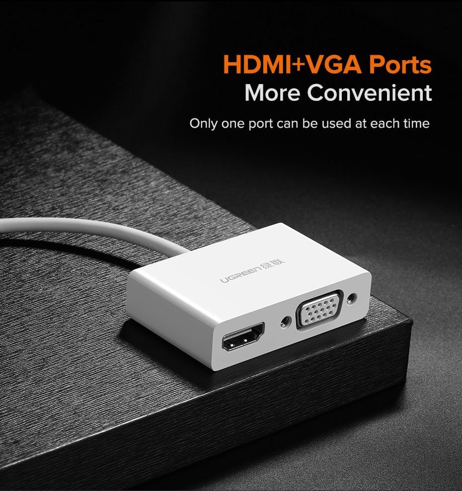 Bộ chuyển đổi Type C sang HDMI và VGA UGREEN MM123 hỗ trọ 4K@30hz, VGA Full HD