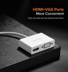 Bộ chuyển đổi Type C sang HDMI và VGA UGREEN MM123 hỗ trọ 4K@30hz, VGA Full HD