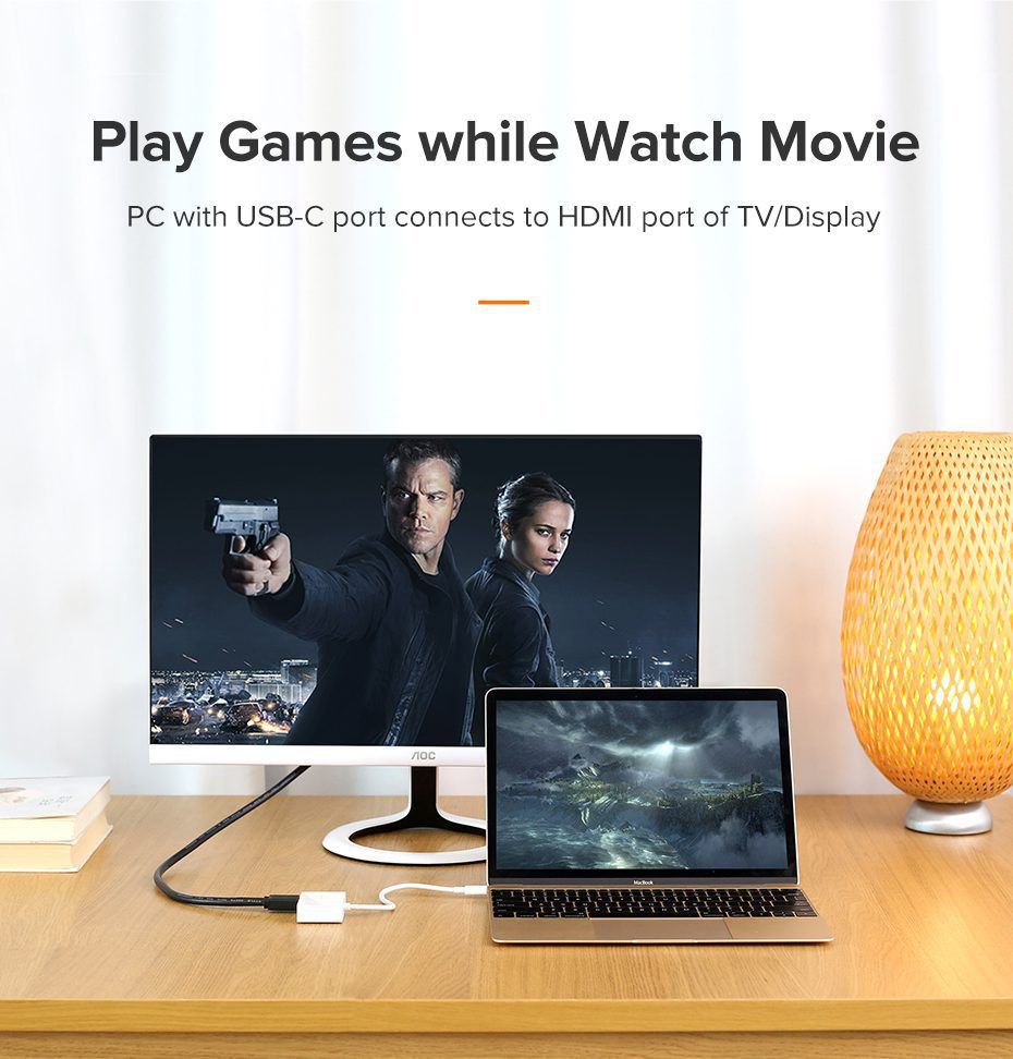 Bộ chuyển đổi Type C sang HDMI và VGA UGREEN MM123 hỗ trọ 4K@30hz, VGA Full HD