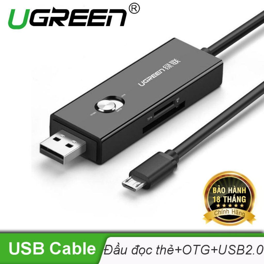 Dây Micro USB sang USB 2.0 hỗ trợ 3 chức năng trong 1 (Đọc thẻ SD/TF – Sạc và truyền dữ liệu – OTG) UGREEN 30518