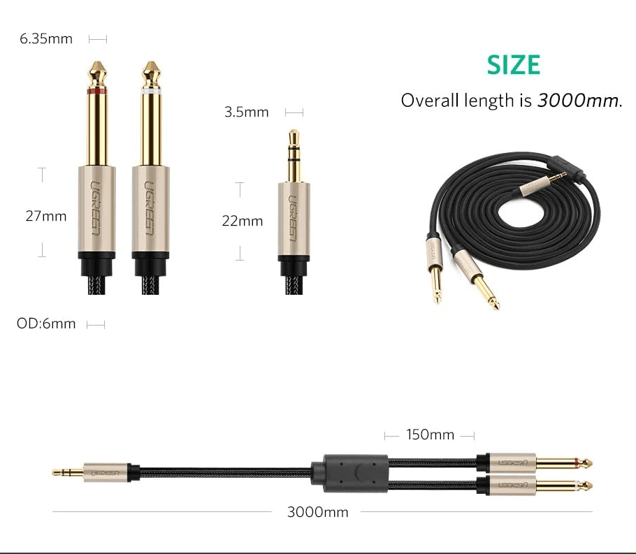 Cáp chia 1 đầu 3.5mm sang 2 đầu 6.5mm UGREEN AV126