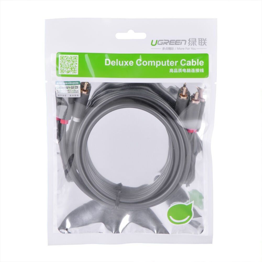 Cáp hoa sen UGREEN AV104 – 2 đầu hoa sen 2RCA đực sang 2RCA đực chuyển tín hiệu âm thanh từ Tivi DVD CD player… ra Loa Amplifier