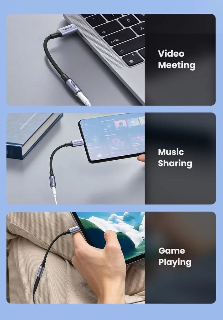 Cáp chuyển đổi Type C sang 3.5mm có chip DAC UGREEN AV161 tương thích nhiều thiết bị, truyền âm thanh Hifi chất lượng cao