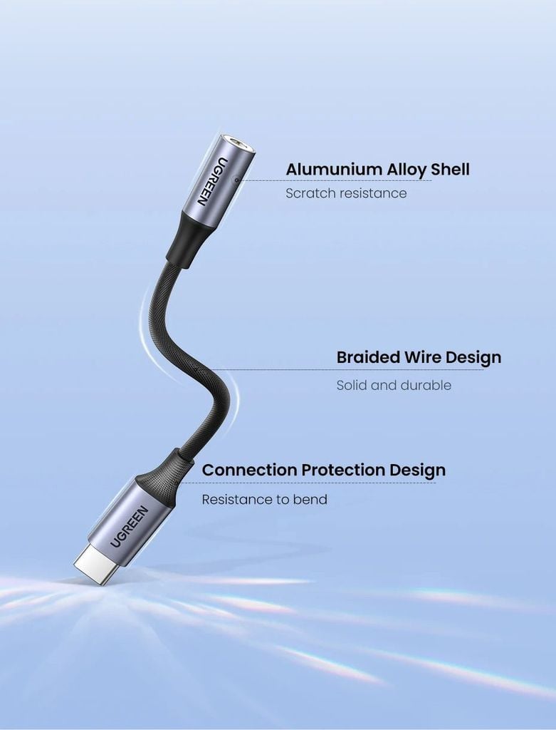 Cáp chuyển đổi Type C sang 3.5mm có chip DAC UGREEN AV161 tương thích nhiều thiết bị, truyền âm thanh Hifi chất lượng cao