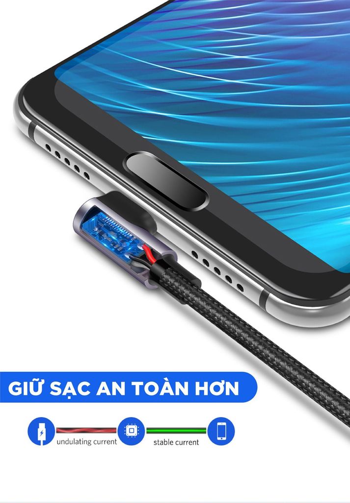 Cáp sạc nhanh type C vuông góc UGREEN vỏ bện US284 – 0.5m