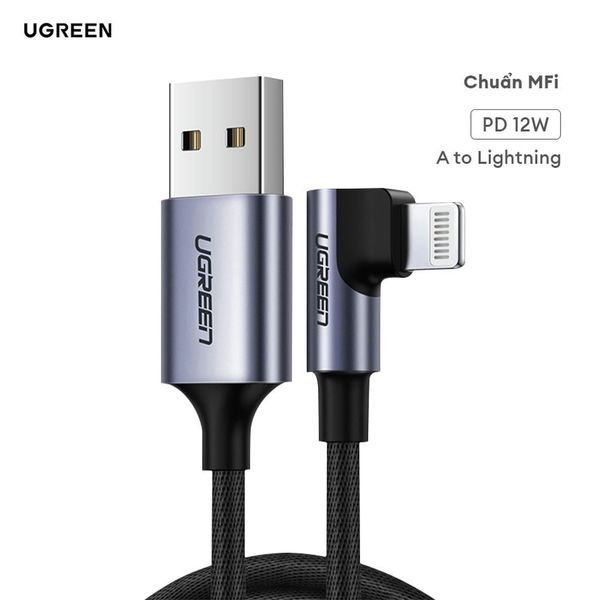 Cáp sạc nhanh iPhone/ iPad UGREEN US299 – Đầu bẻ vuông góc – Truyền dữ liệu 480Mbps