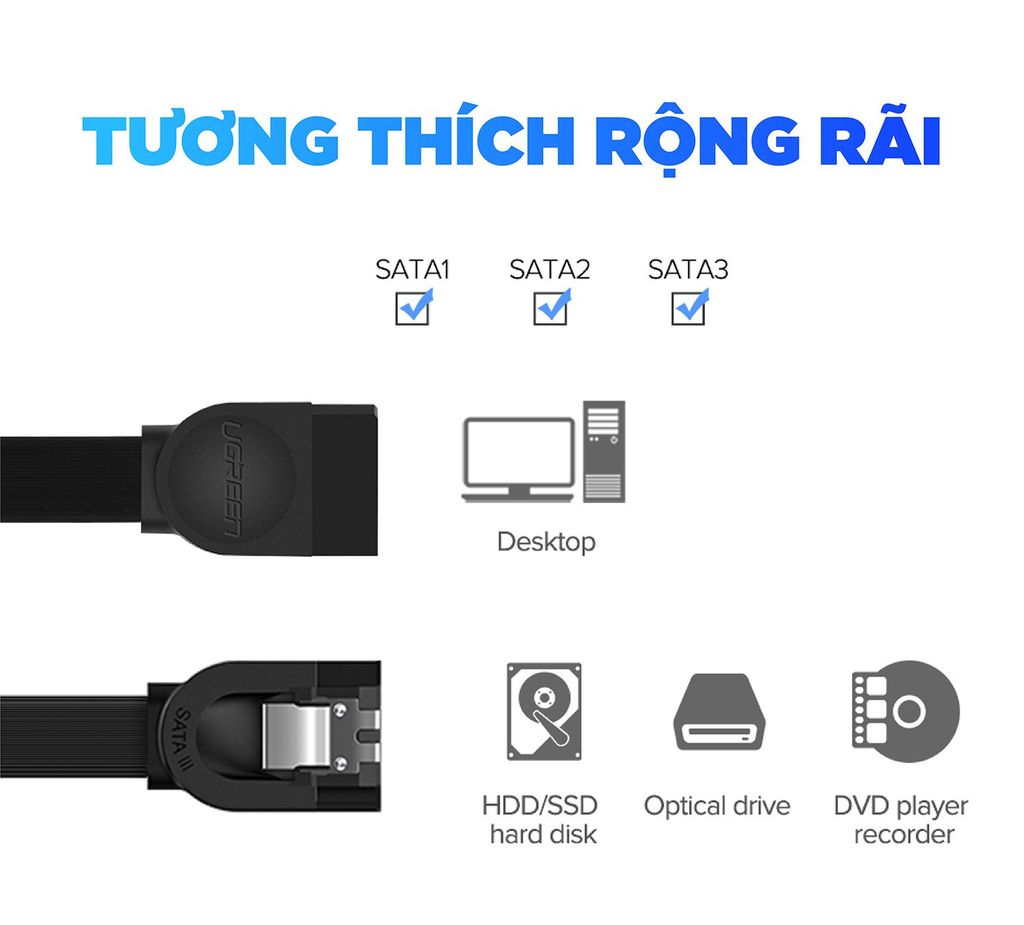 Cáp SATA 3.0 truyền tốc độ cao 6Gb/s dài 0.5m UGREEN US217