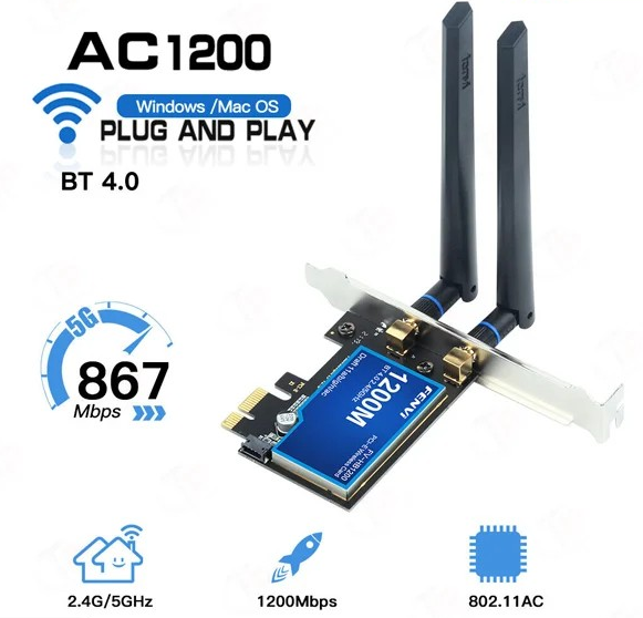 Card mạng PCIe Wi-Fi AC1200 & Bluetooth 4.2