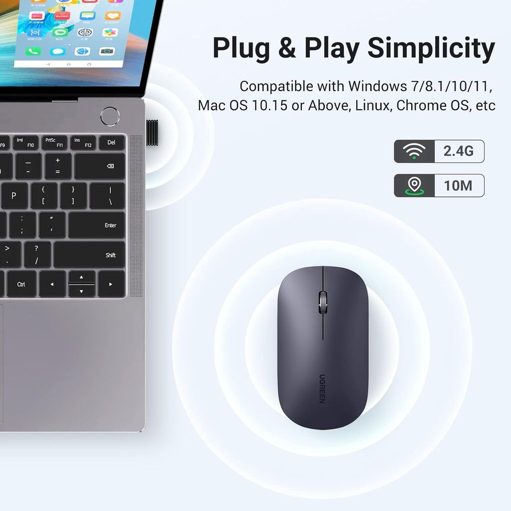 Chuột Máy Tính Bluetooth Ugreen MU001 – Hỗ Trợ Kết Nối USB 2.4G  4 mức DPI, nút nút bấm Silent